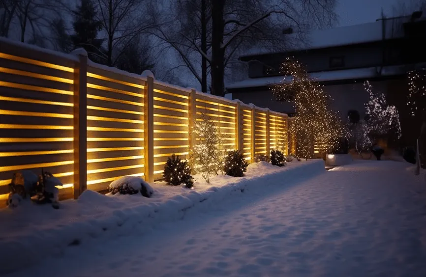 Custom fence with outdoor string lighting