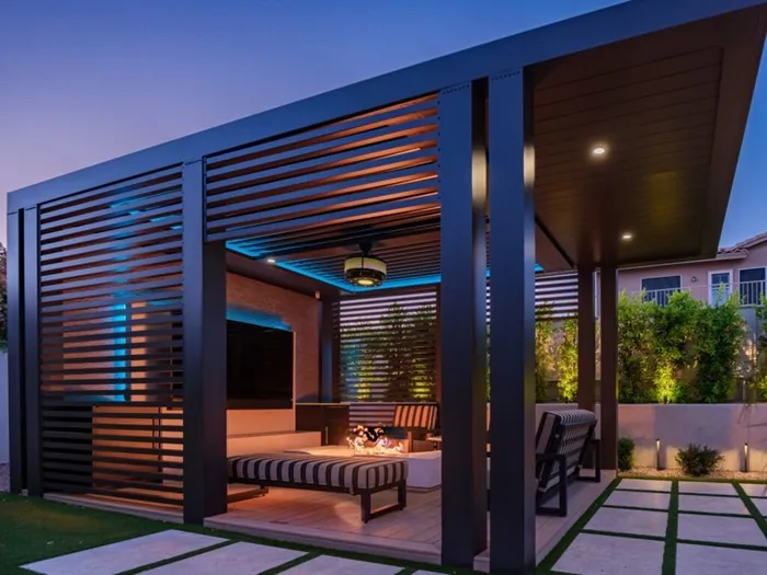Motorized pergola with smart roof controls