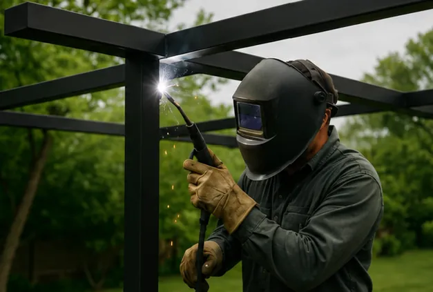 Professional welder fabricating a custom structure